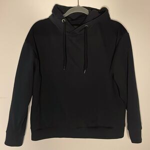 Lager 157- All Black Cropped Boxy Hoodie with Drawstrings- Swedish Brand- Size M